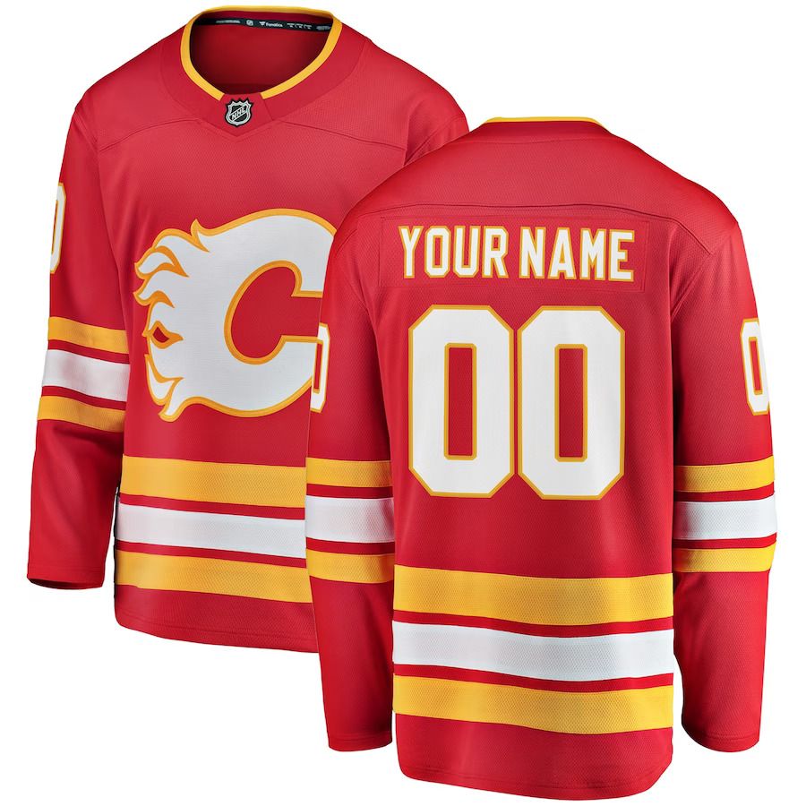 Men Calgary Flames Fanatics Branded Red Home Breakaway Custom NHL Jersey